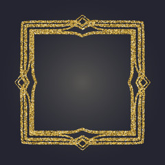 Art Nouveau gold glitter decorative rectangle vector frame for design. Art Deco style border