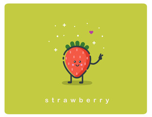 Vector icon of strawberry, fruit funny cartoon character 