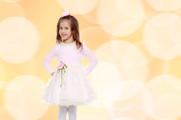 Elegant little girl in a pink dress.