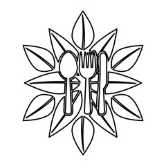 cutlery with leafs healthy food vector illustration design