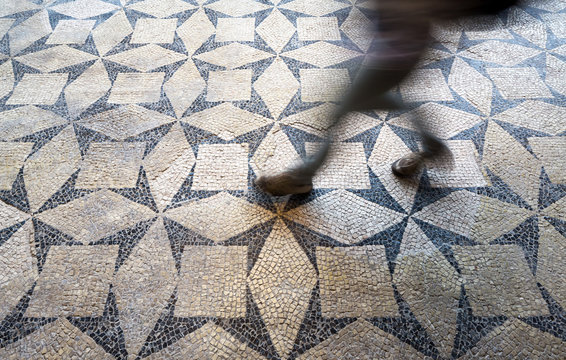 The floor mosaic in the archaeological site of Basilica of Concordia Sagittaria, Venice, Italy, Concordia Sagittaria, Italy