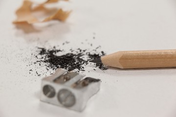 Close-up of sharpener and pencil