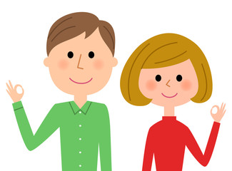 若いカップル　OKサイン