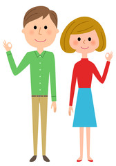 若いカップル　OKサイン