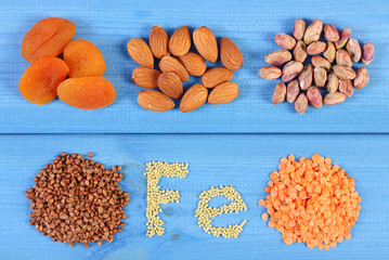 Products and ingredients containing iron and dietary fiber, healthy nutrition