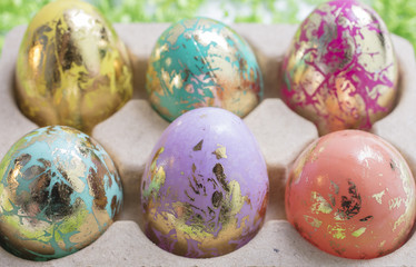 Foiled and Colorful Easter Eggs in Pink, Aqua, Yellow, Orange and Gold
