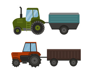 Agriculture industrial farm equipment machinery tractor combine and excavator rural machinery corn car harvesting wheel vector illustration.