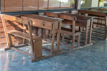 The antique old wooden desk and chair