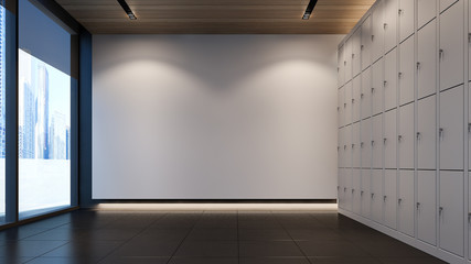 Locker room in modern gym , 3d rendering
