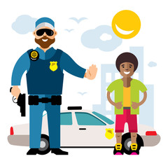 Vector City Police. Law Enforcement. Flat style colorful Cartoon illustration.