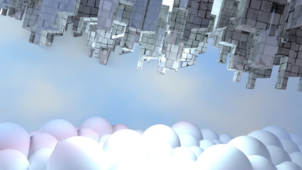 3d rendering picture of abstract upside down city. Sci-Fi concept.