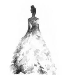 Vrouw in elegante jurk. Mode illustratie. Aquarel schilderij