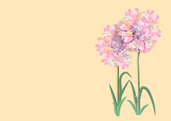 three pink flowers circle bouquet on white background,vector illustration