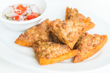 Fried bread with minced pork spread