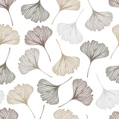 Floral seamless pattern with ginkgo leaves. Vector illustration.