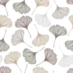Papier Peint photo Lavable Beige Motif floral sans couture avec des feuilles de ginkgo. Illustration vectorielle.