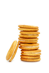 A stack of delicious wheat round biscuits with cream
