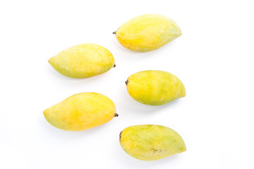 five ripe mango on white background