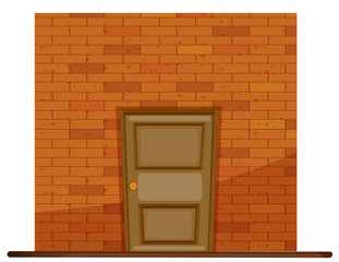 Wooden door on brick wall