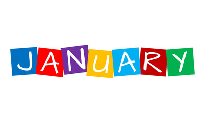january, text in colorful rotated squares