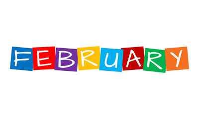 february, text in colorful rotated squares