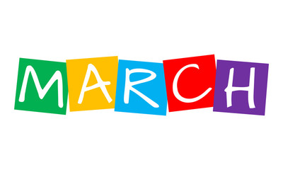 march, text in colorful rotated squares