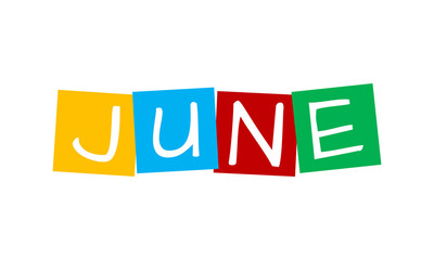 june, text in colorful rotated squares