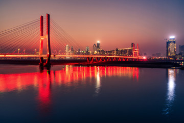 sunset view of cityscape along riverside,located in China.