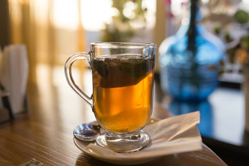 A glass of mint tea in a restaurant