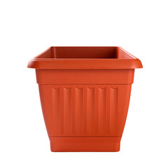 Long, empty flowerpot isolated on white background.