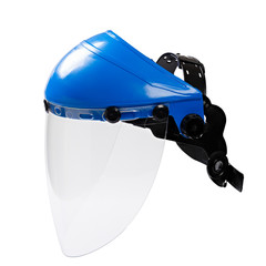 Plastic protective face mask for worker isolated on white background.