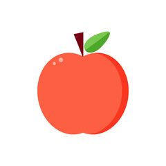 Vector flat design red apple isolated on white background.