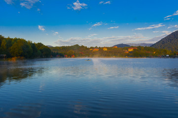 Fototapeta premium Lake in the mountains for recreation and fishing