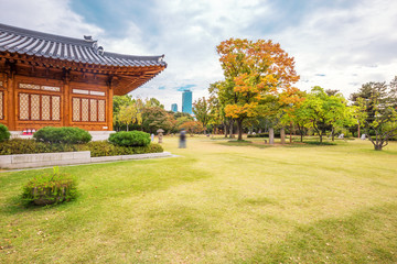 old architecture style building with beautiful backyard in seoul