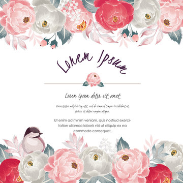  Vector illustration of a beautiful floral frame in spring for Wedding, anniversary, birthday and party. Design for banner, poster, card, invitation and scrapbook 	
