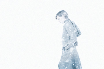 Woman Walking in Snow