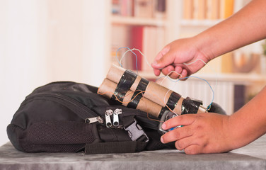 Close up shot of improvised explosive device bomb