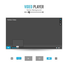 Video Player Interface Template Vector. With Progress Bar And Control Buttons Full Screen, Volume, Time, HD.