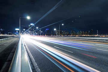 traffic on bridge at night in seoul