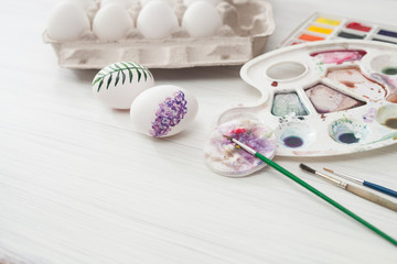 Fototapeta na wymiar coloring eggs colors for Easter, Botanical illustration