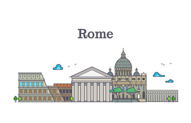 Line art rome architecture, italy buildings vector illustration