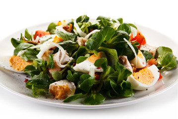 Salad with grilled chicken and boiled eggs