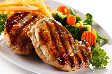 Roast steaks with french fries