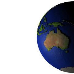 Australia on model of Earth with embossed land