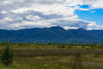 The landscape of fields and mountains in western Ukraine