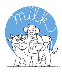 The milkman and a cow. A pitcher of milk