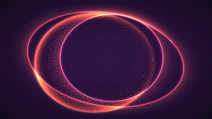 Abstract ring background with luminous swirling sparkle. Glowing spiral. Shine round frame tunnel with circles light effect. Cover for your presentation and design with space for your message.