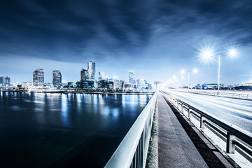 traffic on bridge at night in seoul