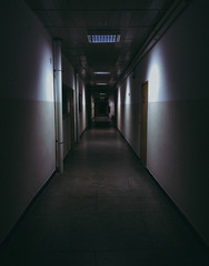 Long dark creepy hallway.