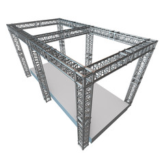 Steel truss girder rooftop construction with outdoor festival stage. 3d render podium isolated on white.